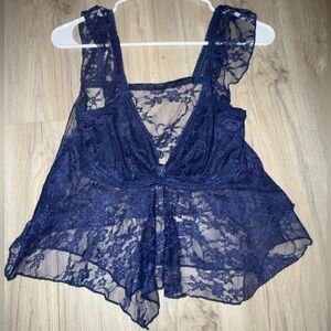 Elegant Lace Top in Navy Blue